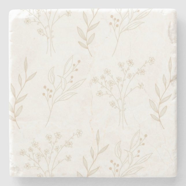 Beige Floral Boho Wedding Steinuntersetzer (Vorderseite)