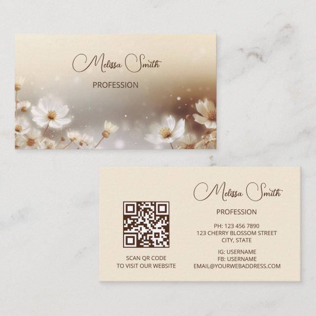 Beige Floral Dreamy Visitenkarte (Vorne/Hinten)