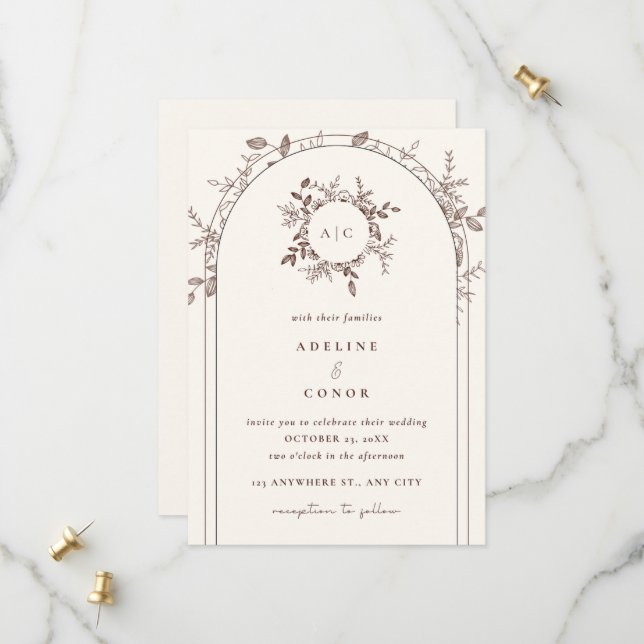 Beige Floral Elegant Card Save the Date Einladung (Vorderseite/Rückseite Beispiel)