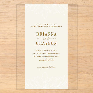 Beige Floral Elegant Minimalist Photo Back Wedding Acryleinladungen