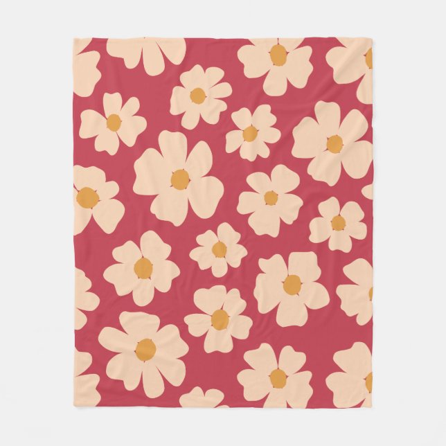 Beige Floral Fleece Blanket (Vorderseite)