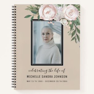 Beige Floral Foto Frau Memorial Gästebuch Notizbuch
