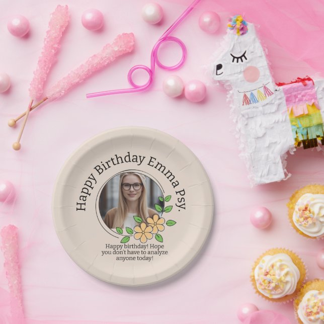 Beige Floral Frame Psychology Photo Center Text Li Pappteller (Party)