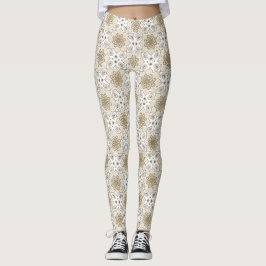 Beige Floral Mandala Circle Batik Muster Leggings
