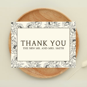 Beige Floral Wedding Dankeskarte
