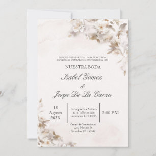 Beige Floral Wedding Einladung auf Spanisch