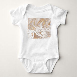 Beige flüssige Marmor, Goldlinienkunst. Baby Strampler