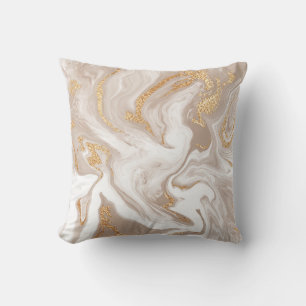 Beige flüssige Marmor, Goldlinienkunst. Kissen