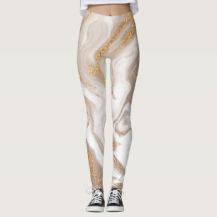Beige flüssige Marmor, Goldlinienkunst. Leggings
