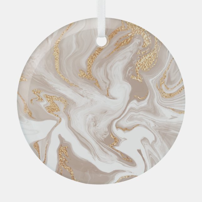 Beige flüssige Marmor, Goldlinienkunst. Ornament Aus Glas (Vorderseite)
