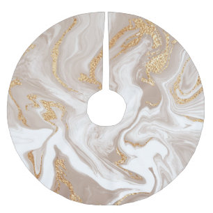 Beige flüssige Marmor, Goldlinienkunst. Polyester Weihnachtsbaumdecke