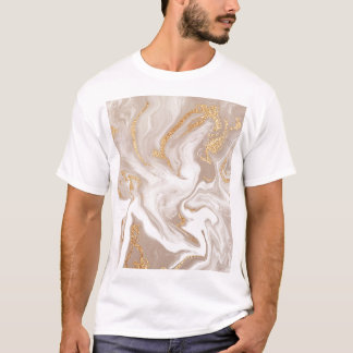 Beige flüssige Marmor, Goldlinienkunst. T-Shirt
