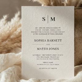 Beige Formal Classic Monogram Wedding Einladung