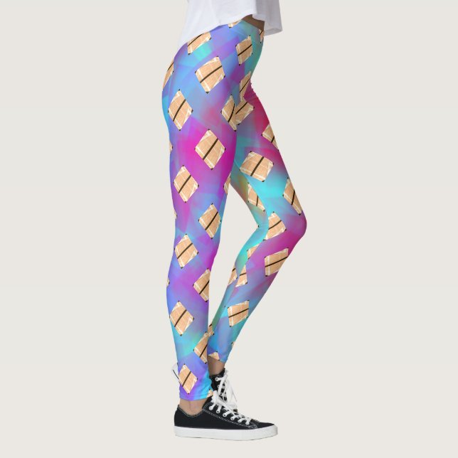 Beige Formen, blaue bis rosa Kreise oder Hexagon Leggings (Rechts)