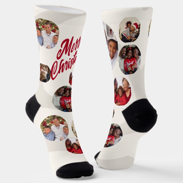 Beige Foto Collage Weihnachten Socken (Gewinkelt)