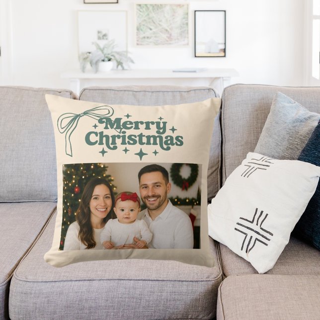Beige Foto grüner Bogen handgezeichnet Weihnachten Kissen (Von Creator hochgeladen)