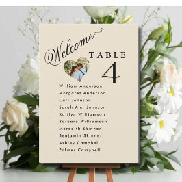 Beige Foto Hochzeitsplankarten Gastnamen Einladung