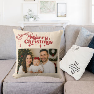 Beige Foto roter handgezeichneter Weihnachtsbogen Kissen