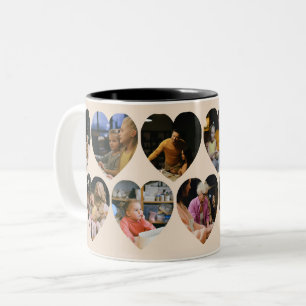 Beige-Fotocollage-Tasse mit Herzrahmen Zweifarbige Tasse
