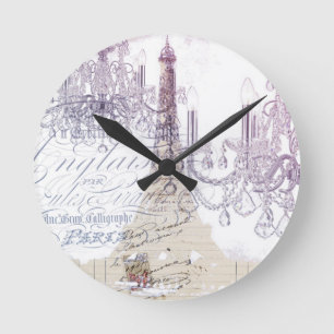 beige französische Schrift Kronleuchter Paris Eiff Runde Wanduhr