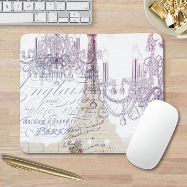 Beige französische Skripte Kronleuchter Paris eiff Mousepad (beige french scripts chandelier paris eiffel tower mouse pad)