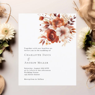 Beige gebrannte orangefarbene Blumen Einladung zur