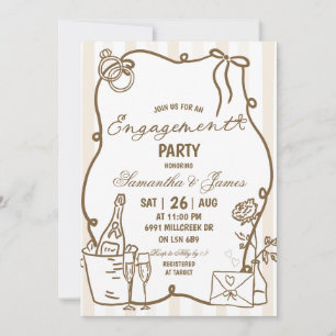 Beige-Gekritzel handgeschriebene Champagner-Verlob Einladung