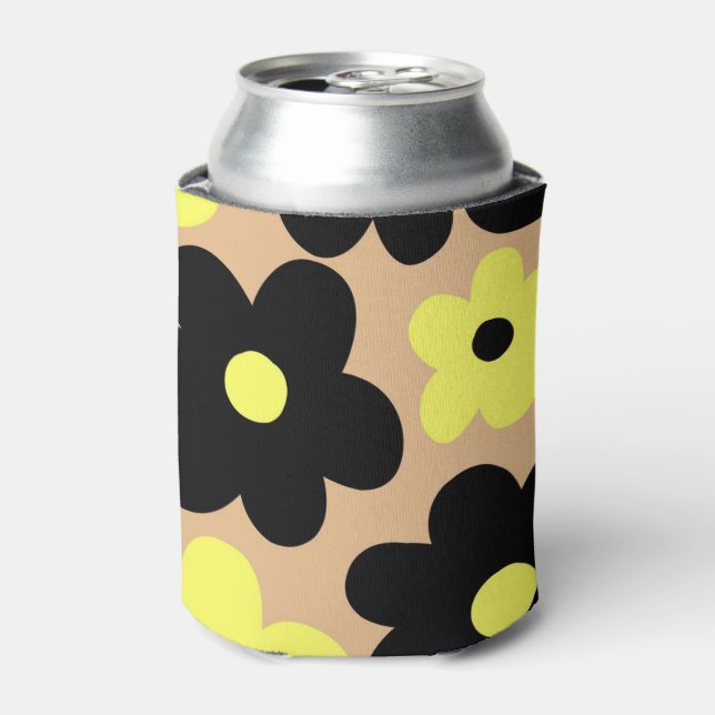 Beige Gelbe Schwarze Flora Elegant Dosenkühler (Kanne Vorderseite)