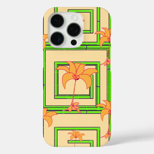 Beige Geo Floral iPhone 16 Pro Hülle (Rückseite)