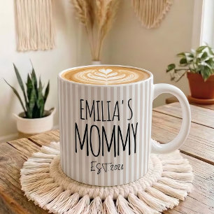 Beige Gestreift Pastell Mama Papa Neue Mama Benutz Kaffeetasse