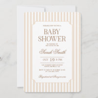 Beige gestreifte Babyparty neutrale Einladung