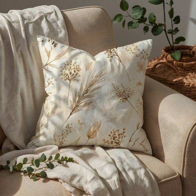 Beige getrocknete Blumen Botanisch Kissen (Von Creator hochgeladen)
