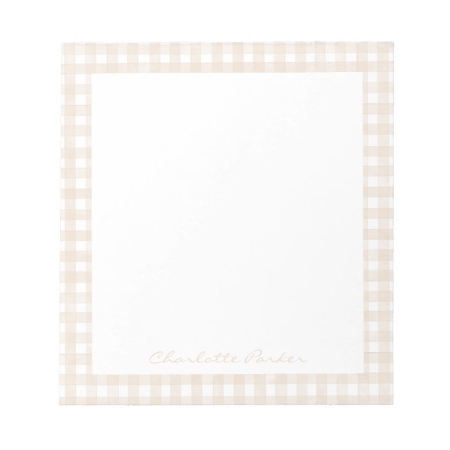 Beige Gingham Benutzerdefinierter Name Notizblock (Vorderseite)