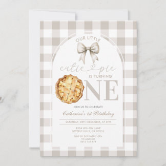 Beige Gingham Cutie Pie First Birthday Einladung