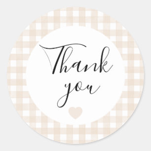 Beige Gingham Danke Favor-Sticker Runder Aufkleber