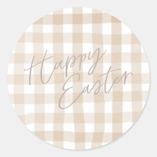 Beige Gingham-Karo-Muster glücklich Ostern Runder Aufkleber