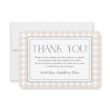 Beige Gingham Neutral Baby Dusche Danke Karte