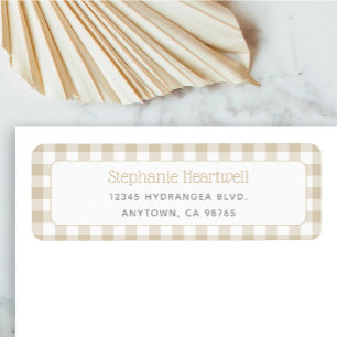 Beige Gingham neutrale Babyparty-Rücksendeadresse