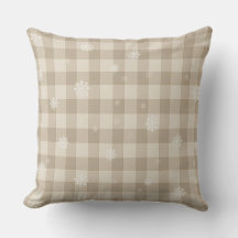 Beige Gingham Plaid Snowflake Throw Pillow – Warm