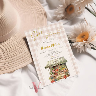 Beige Gingham vom Market Brautparty lädt ein Einladung