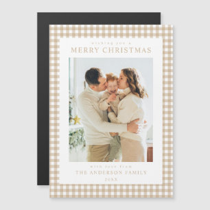Beige-Gingham-Weihnachtsfoto-Magnet-Weihnachtskart Magneteinladung