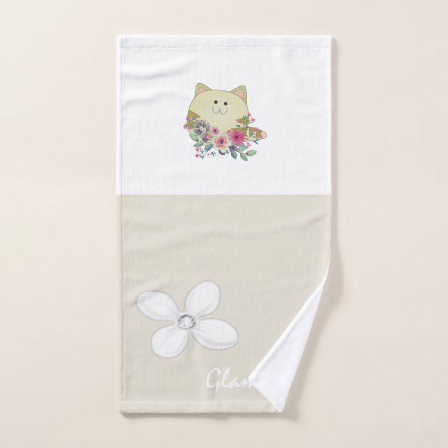 Beige Glamour Katze Blumenkohl Badetücher Set (Handtuch)