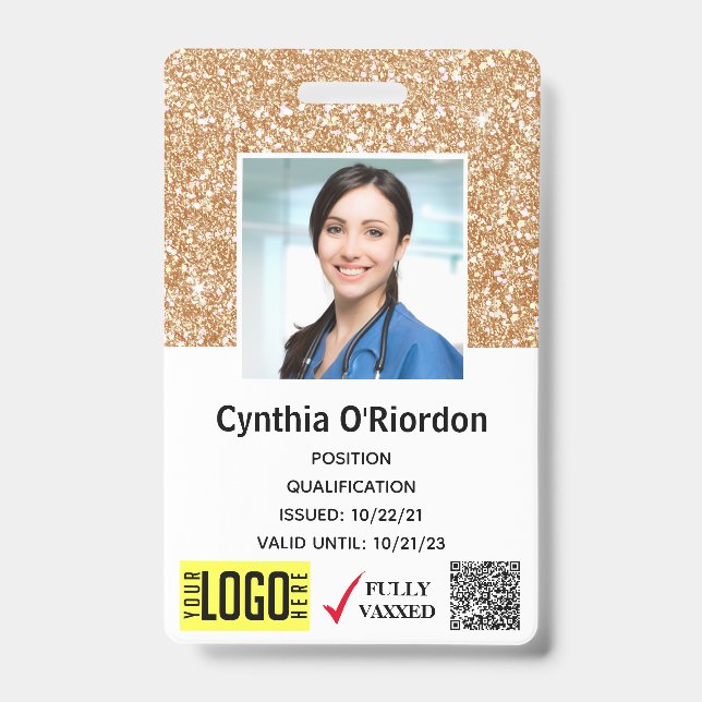 Beige Glitzer Technischer  QR Strichcode Foto ID A Ausweis (Vorderseite)