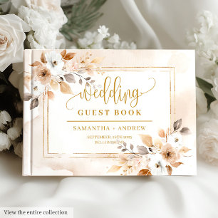 Beige & Gold Boho Fall Bouquet Wedding Gästebuch