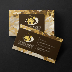 Beige Gold Braune Marmor-Hausmädchen-Reinigungsdie Visitenkarte