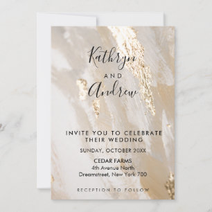 Beige Gold Calligraphy Wedding Einladung