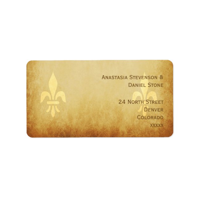 Beige gold de luxe französische Lilie Adressaufkleber (Vorne)
