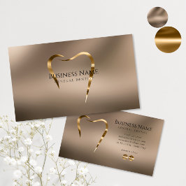 Beige & Gold Dentist Business Card Visitenkarte
