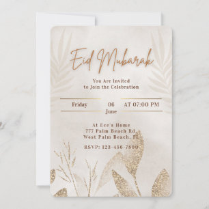 Beige & Gold Eid Mubarak Elegantes Islamisches Par Feiertagskarte