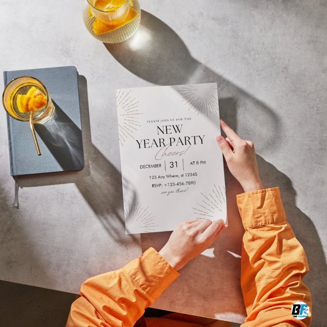 Beige & Gold Elegant New Year Party Invitation  (Happy New Year 🕛🎊)